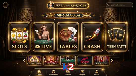 Main screen of K2 casino page for PK players