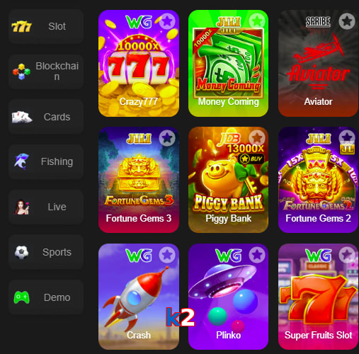 Main screen of K2 game page for PK players